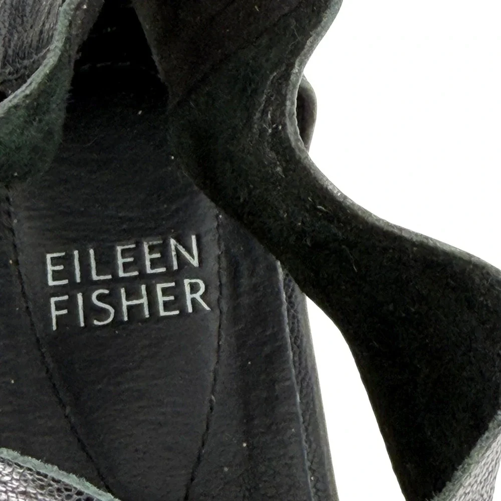 Eileen Fisher Black Leather Platform Sandals Crisscross Minimalist Luxe‎ Women 6